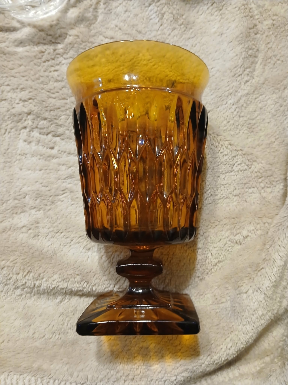 Amber Pressed Glass Goblet